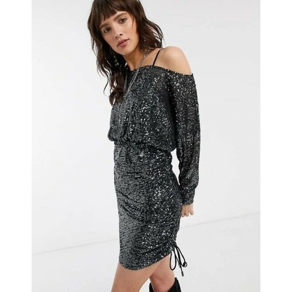 Free People Giselle Mini Dress Black Sequins Party - Picture 1 of 9